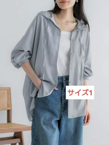 crewre 풀 스판 후드 셔츠 pale blue size 1