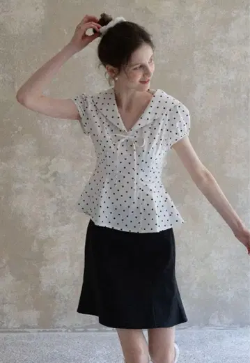 eggka 여성용 폴카 도트 페플럼 블라우스