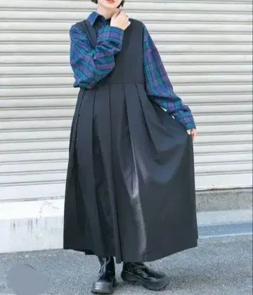 KBF 빅 플리츠 오버롤 스커트