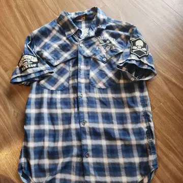 vanson/T.F.O.A 반팔 체크 셔츠 스컬 자수