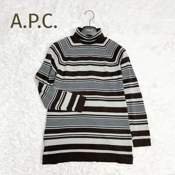 A.P.C. 멀티 보더 터틀 니트 긴팔 울 브라운 그레이 S