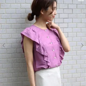 [슬로브 이에나] 린넨 블렌드 컬 마이어 프릴 블라우스 (F) 린넨