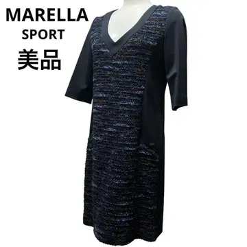 MARELLA 트위드 절개 원피스 로고 플레이트 알파카 혼방 스트레치