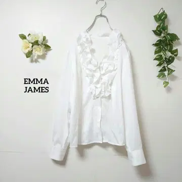 EMMA JAMES 긴팔 프릴 블라우스 15호 빅 사이즈 화이트