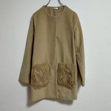 FUN 여성용 노카라 코트 무지 아우터 베이지 M 사이즈