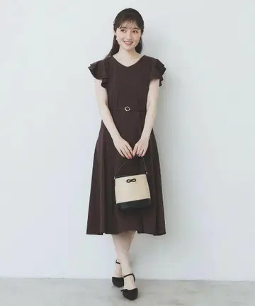실켓 V넥 플레어 원피스 [ 접촉 냉감/UV 케어/세탁기 사용 가능 ]