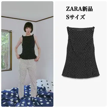 완판템 ZARA 도트 무늬 페플럼 리본 상의 S 택 포함 새상품 블랙