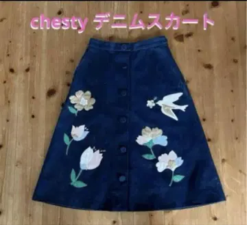 [ Chesty ] 체스티 데님 스커트 사이즈 0 와펜 자수 S