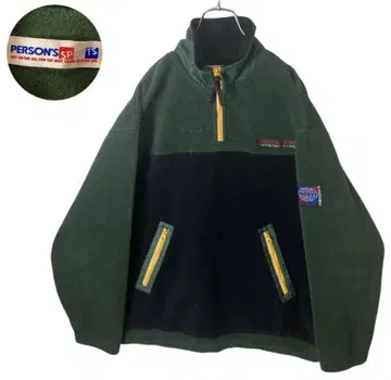 90s 구제 의류 탁한 그린 하프 지퍼 플리스 자켓 루즈한 사이즈