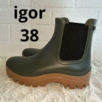 [ 1회만 사용 ] igor 사이드 고어 통굽 부츠 레인부츠 카키 24