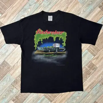 90s USA제 Budweiser 티셔츠 악어 개구리 양면 XL 블랙