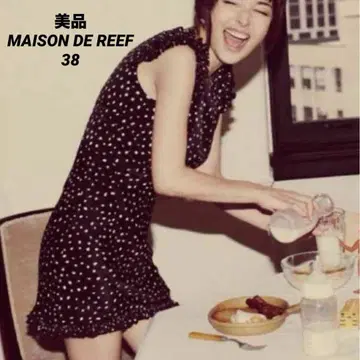 MAISON DE REEFUR 도트 무늬 프릴 원피스 드레스 블랙