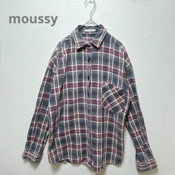 [ 마우지 ] 블라우스 셔츠 체크 무늬 겉옷 F 네이비 x 빨간색 루즈핏