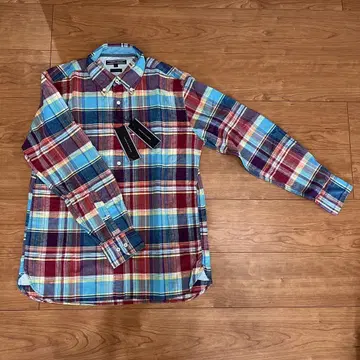 타미힐피거 체크 무늬 셔츠 남성용 L 사이즈 택 포함 미사용 버튼