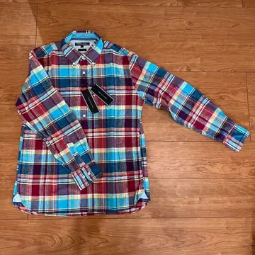 타미힐피거 체크 무늬 셔츠 남성용 L 사이즈 택 포함 미사용 버튼