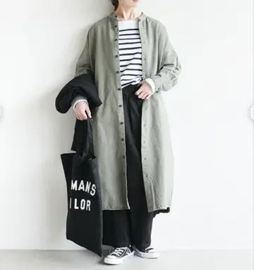 프릿 트윌 기모 스탠드 카라 와이드 셔츠 원피스 모스