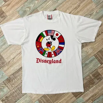 90s USA제 Disney 디즈니 T셔츠 미키 만국기 화이트