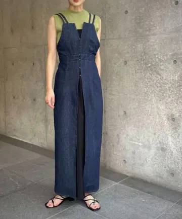 [ 새상품급 ] 앙제므 데님 원피스 롱 기장