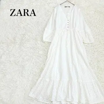 ZARA 자라 롱 원피스 L 사이즈 긴팔 플레어 V넥 코튼 안감 있음