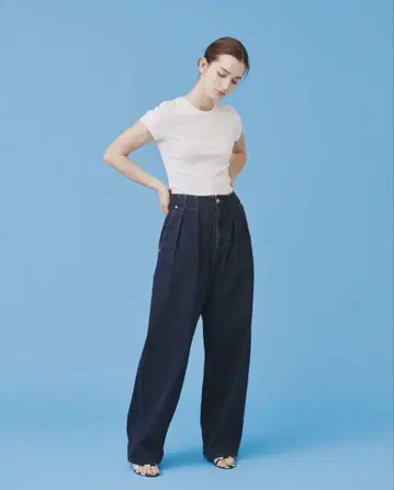 백 벨트 와이드 청바지