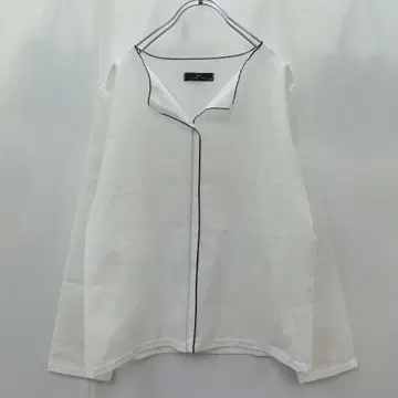 / [ 여성용 ] 화이트 긴팔 셔츠 블랙 파이핑 시어 블라우스 풀오버
