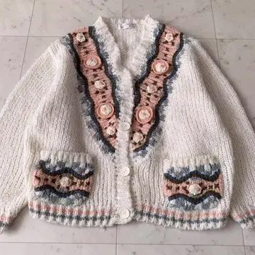 최종 가격 레트로 빈티지 입체 3D 가디건 두꺼운 원단 화이트