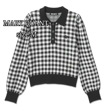 미사용 MARY QUANT 니트 피케 셔츠 원포인트 자수 데이지