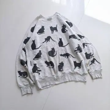 USA제 빈티지 검은 고양이 애니멀 맨투맨 L