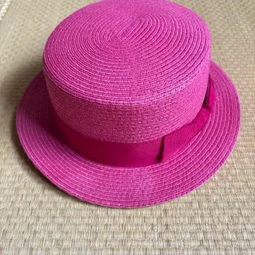 override 핑크 밀짚모자 햇 리본 오버라이드 모자