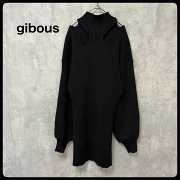 gibous 블랙 오프숄더 터틀넥 니트 미니 원피스