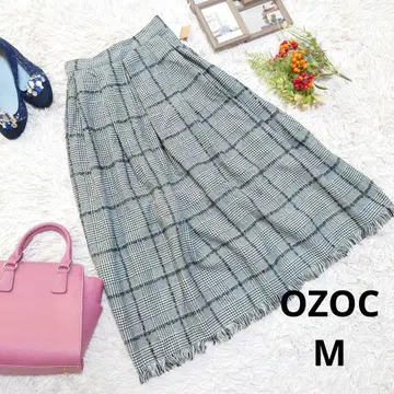 컨디션 최상 OZOC 롱 플레어 스커트 ( M ) 글렌체크/프린지
