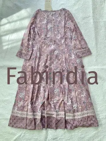 F2 XL 택 포함 새상품 Fabindia 핸드 블록 프린트 롱 원피스
