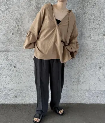 select MOCA by son 볼륨 슬리브 린넨 스키퍼 셔츠
