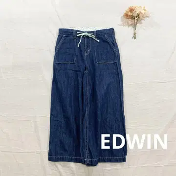 EDWIN 에드윈 면린넨 데님 와이드 팬츠 청바지 S 블루 린넨 혼방