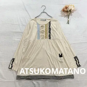 ATSUKO MATANO 고양이 레이스 긴팔 티셔츠 롱 T 와코루 M