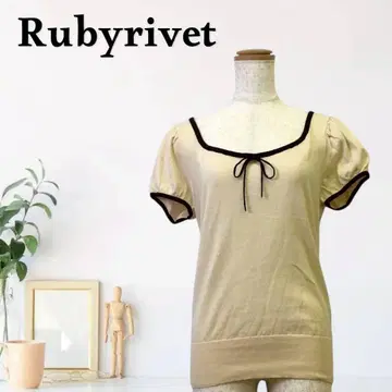 zG129 [ F ] Rubyrivet 배색 트리밍 퍼프 슬리브 니트소