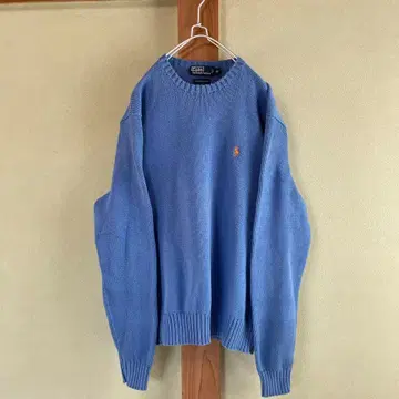90s 구제 의류 폴로 바이 랄프로렌 U넥 니트 스웨터 오렌지 로고