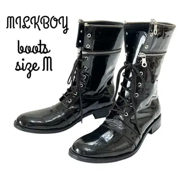 MILKBOY 밀크보이 레이스업 부츠 에나멜 블랙 지퍼 M