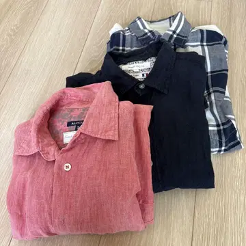 남성용 linen 긴팔 셔츠 3종 세트 [ 짙은 네이비, 핑크, 체크 ]