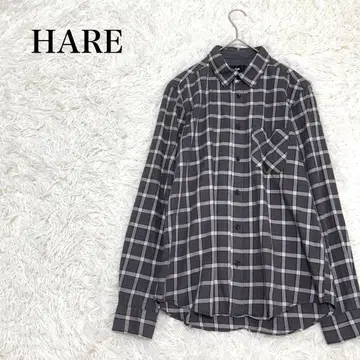 HARE 하레 체크 무늬 긴팔 셔츠 M 일본제 코튼 그레이 계열