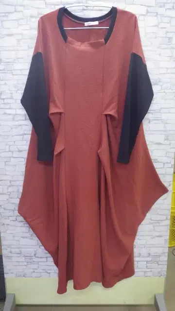 SILENT WORN 오렌지 롱 원피스 긴팔