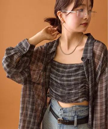 코디가 풍부한 체크 뷔스티에 SET 빅 셔츠