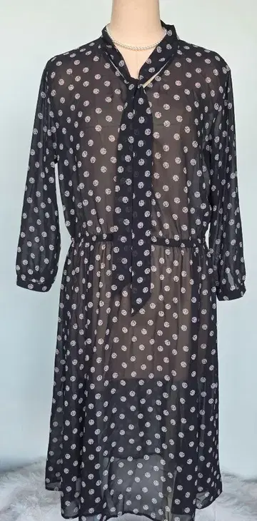 ROCHAS leilian 새상품급 쉬폰 꽃무늬 셔츠 원피스 블랙 y11