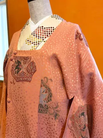 세미앤티크 도행 코트 반짝이는 마조리카 살몬 핑크 롱 타입