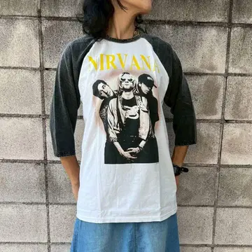 NIRVANA 래글런 슬리브 T셔츠 피그먼트 가공 밴드T