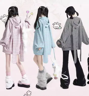 토끼 귀 스웨터 후드티 핑크