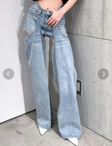 GYDA 하이웨스트 레이어드 디자인 2WAY 데님 팬츠 M 아이스 블루