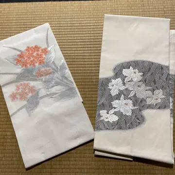 나고야 오비 꽃무늬 자수 오렌지와 화이트