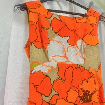 슬리브리스 원피스 70s 네온 오렌지