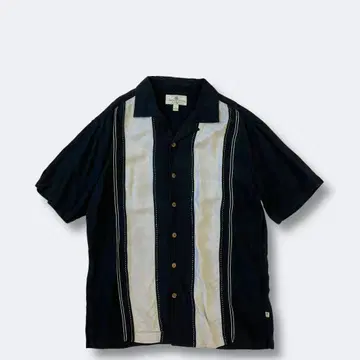 00s 라인 디자인 오픈 카라 셔츠 실크